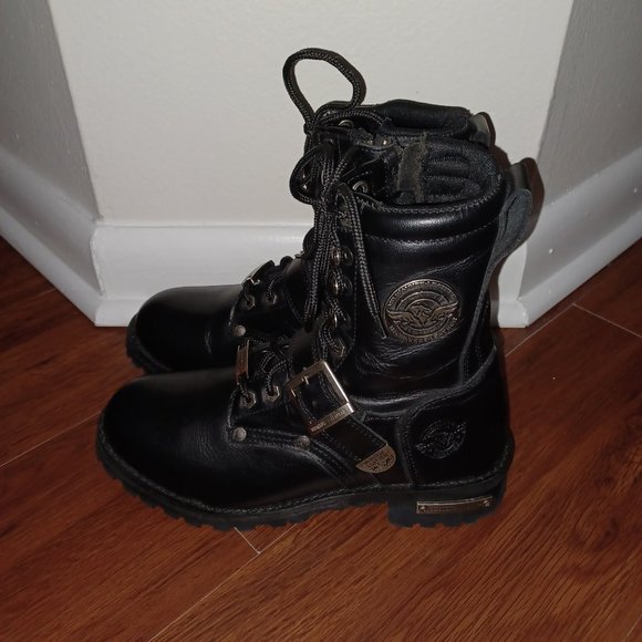 Sold - Milwaukee Leather MBL201 Women's Black Lace-Up Motorcycle Rider Boots - Picture 4 of 10